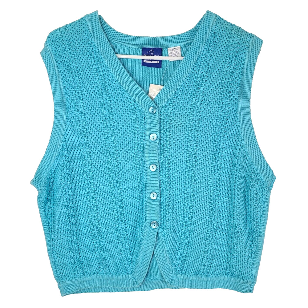 EP Pro Knit Sweater Vest Woman Large Baby Blue Button Front V Neck Golf Tennis